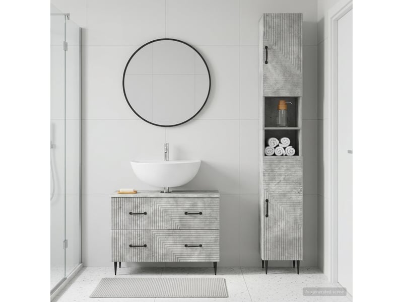  Ensemble de 2 meubles de salle de bain haarlem gris béton cf63165  - Conforama B