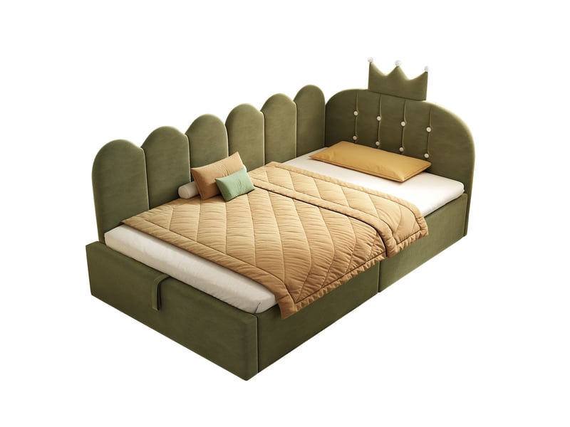  Modenvie lit banquette 90x190 cm - avec rangement hydraulique, velours capitonné, sans matelas - vert  - Conforama A