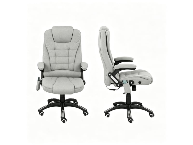  Fauteuil de bureau massant chauffant inclinable jusqu'à 120°, réglable, gris clair  - Conforama A