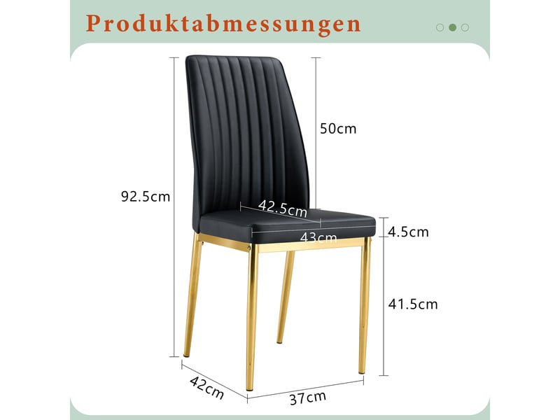  Lot de 4 chaises de salle à manger,43x42,5x92,5 cm,similicuir et métal doré,noir  - Conforama C