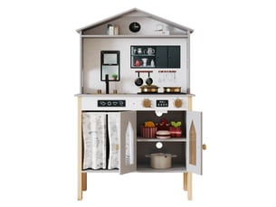 Cuisine enfant 60x28.5x92 cm avec accessoires et rangement en mdf grise