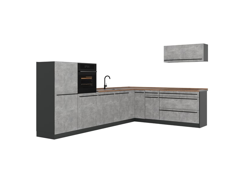 Vicco cuisine en angle, bétonanthracite, 327 x cm plan de travail chêne doré - Conforama A