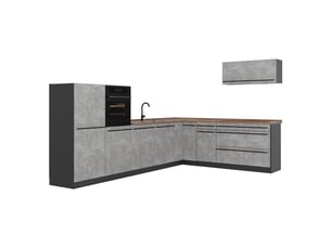 Vicco cuisine en angle, bétonanthracite, 327 x cm plan de travail chêne doré