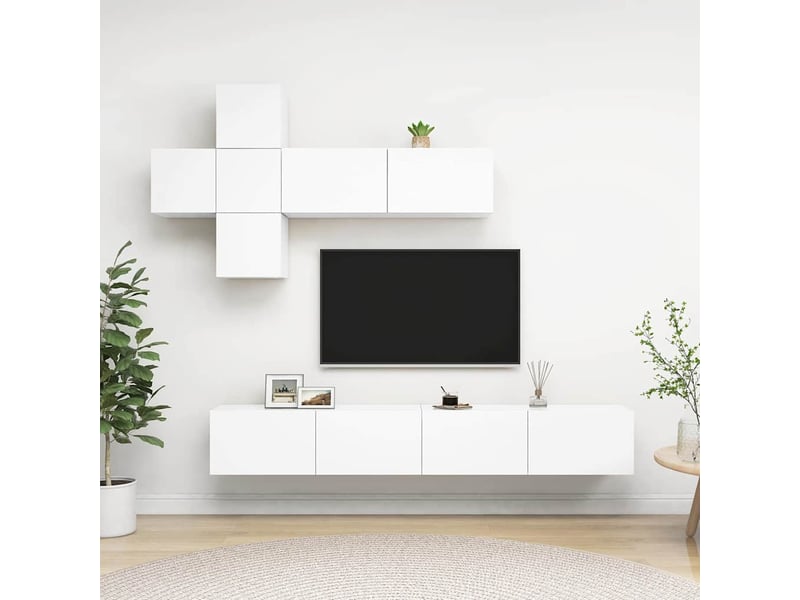  Ensemble de meuble tv - banc tv - meuble de rangement 7 pcs blanc bois d'ingénierie  - Conforama B