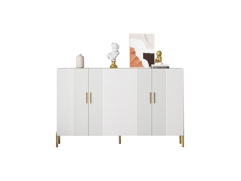 Buffet de rangement 4 portes blanc mat et doré – 160 x 35 x 100 cm - Conforama A