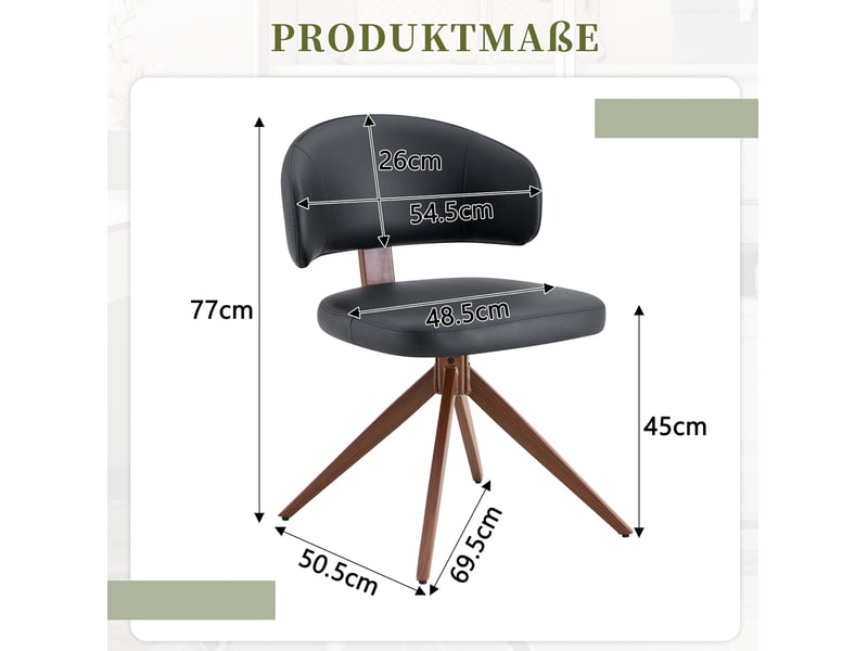  Chaise pivotante 54,5x50,5x77 cm 360° polyuréthane (pu) noire  - Conforama E
