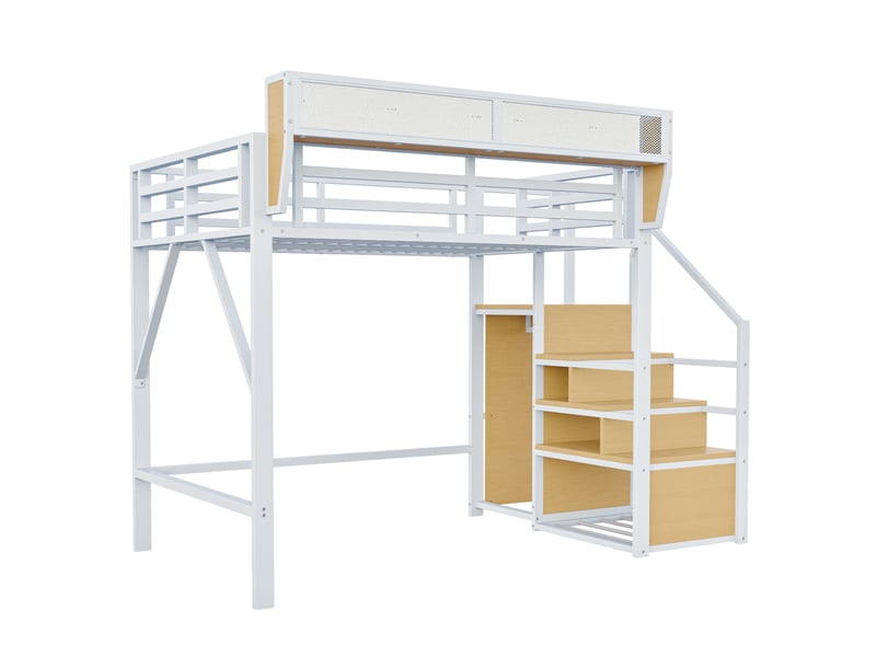 Lit mezzanine 140x200 cm – blanc – mezzanine avec échelle de sécurité et rangement modulable – sans matelas - Conforama D