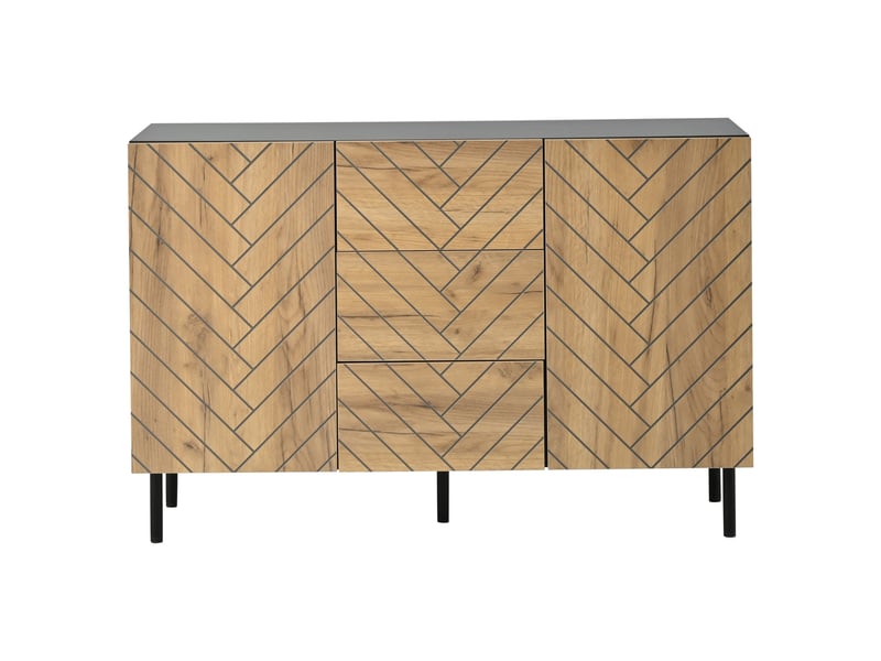 Buffet de salon 120 × 40 × 76 cm, noir et bois naturel, 3 tiroirs et 2 placards fermés, rangement moderne - Conforama A