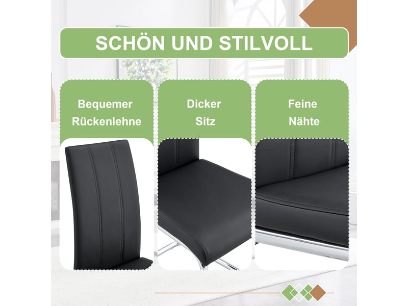  Chaise de salle à manger 1 place avec assise ergonomique - lpospi - structure en métal, cuisinebureau, pu noir  - Conforama E