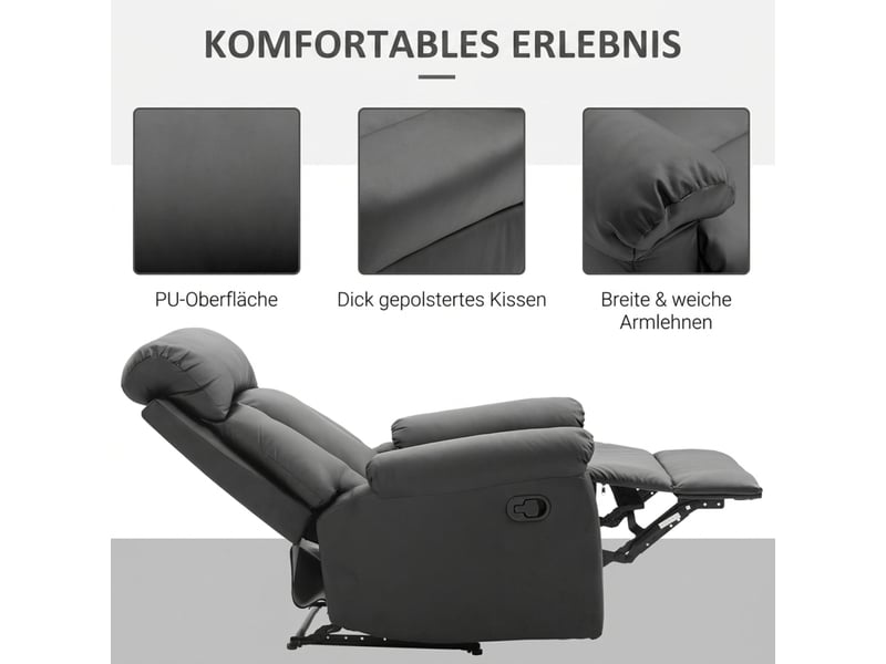  Fauteuil relax manuel noir en simili cuir, inclinable avec repose-pieds, soutien renforcé pour salon et home cinéma  - Conforama D