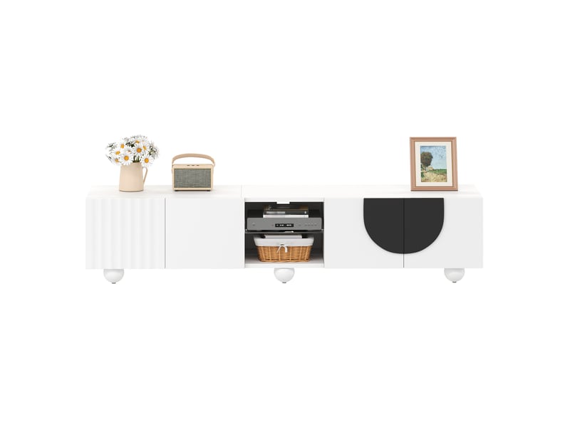  Meuble tv bas 180 x 40 x 41,5 cm blanc et noir avec rangement push-to-open  - Conforama A