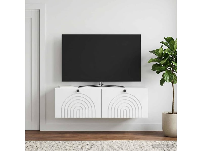  Meuble tv - banc tv - meuble de rangement mural blanc 98 x 31 x 30 cm bois d'ingénierie  - Conforama D
