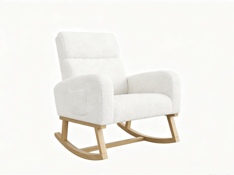  Fauteuil à bascule rembourré – fauteuil à bascule moderne – larges accoudoirs avec poches – assise spacieuse – peluche ours en peluche blanche  - Conforama A