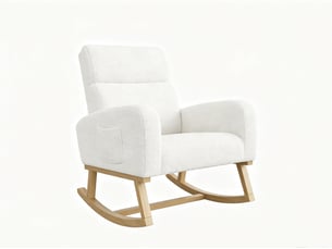 Fauteuil à bascule rembourré – fauteuil à bascule moderne – larges accoudoirs avec poches – assise spacieuse – peluche ours en peluche blanche