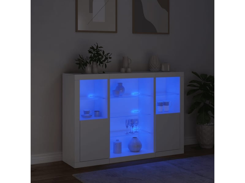  Buffets avec lumières led 3 pcs - bahut - meuble de rangement blanc bois d'ingénierie  - Conforama C