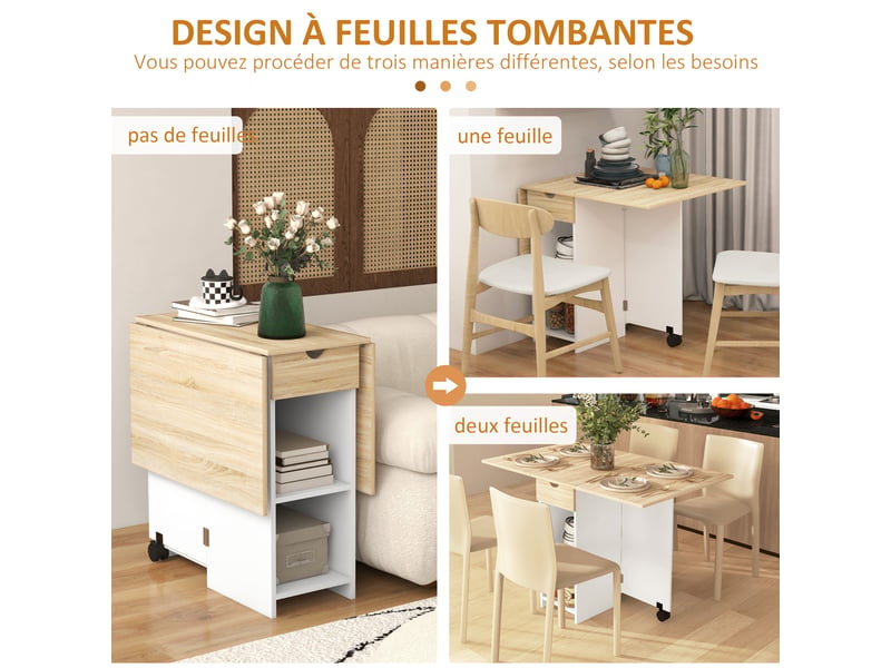 Table à manger pliante table de cuisine extensible pour 2 à 4 personnes 2 abattants chêne 120 x 72 x 75 cm - Conforama E