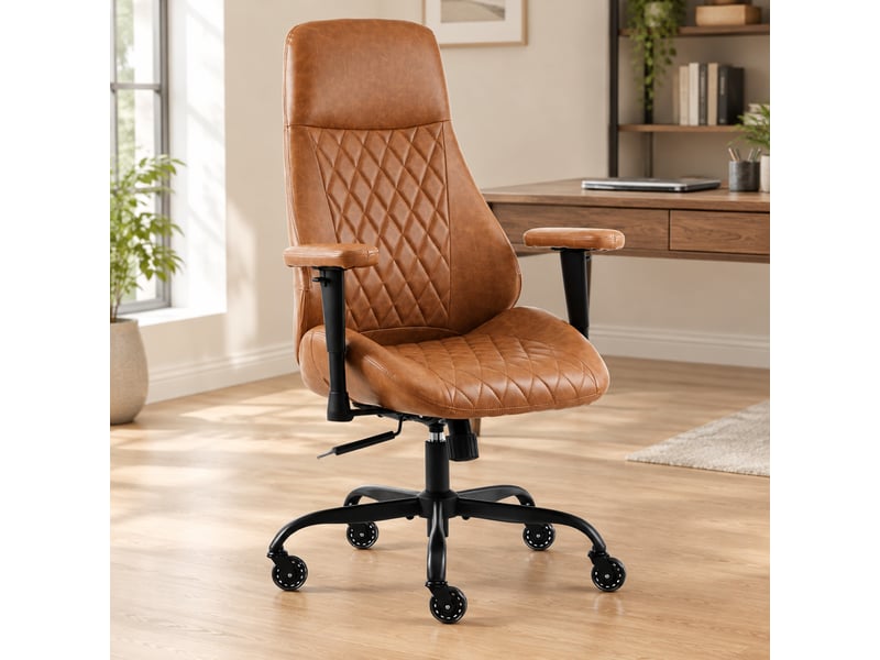  Chaise de bureau à dossier haut avec assise réglable en hauteur en similicuir marron  - Conforama C