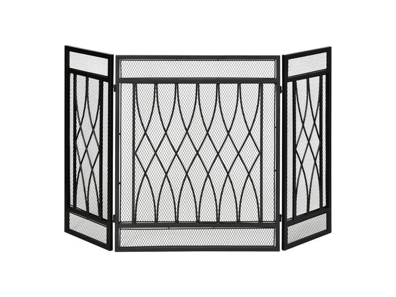  Grille de protection pour cheminée - pare-feu large pour cheminée ou poêle - pare-étincelles - barrière de sécurité - 3 volets pliables - métal noir  - Conforama A