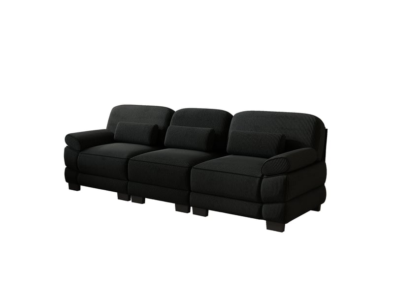  Canapé droit modulable 3 places 265x88.5x94 cm en velours côtelé noir  - Conforama D