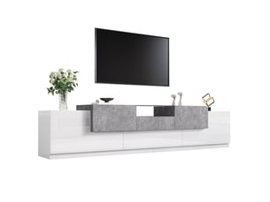Meuble tv avec tiroir central, étagère verre et klapptür, rangement modulable style moderne pour salon, 200 × 33 × 48.5 cm, en mdf, blanc