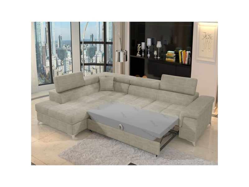 Canapé d'angle convertible palazzo 4 places beige – angle gauche avec coffre - Conforama B