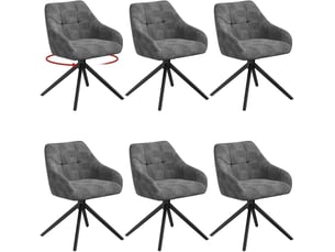 Lot de 6 chaise de salle à manger pivotante à 360°, siège en tissu chenille，pieds en métal，gris graphite