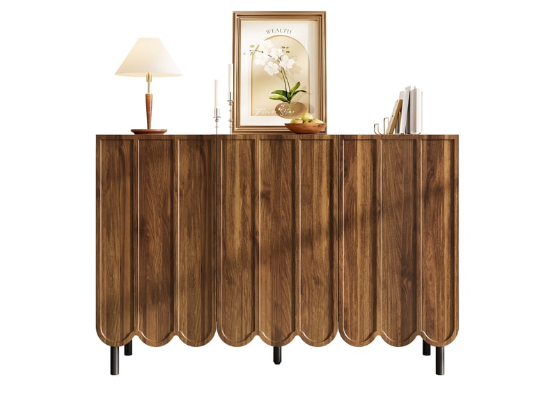  Buffet bas moderne en mdf décor noyer – portes ondulées sans poignées, 120 x 35 x 80 cm  - Conforama A