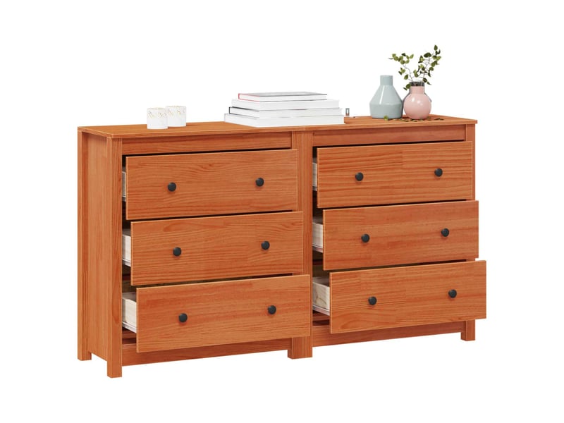 Buffet - bahut - meuble de rangement 2 pc brun 140 x 35 x 80 cm pin massif - Conforama C