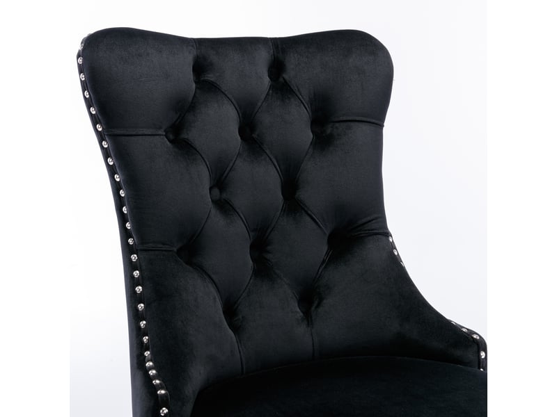  Lot de 2 chaises design velours noir, bois massif, cloutées, pieds chromés – style chic  - Conforama D