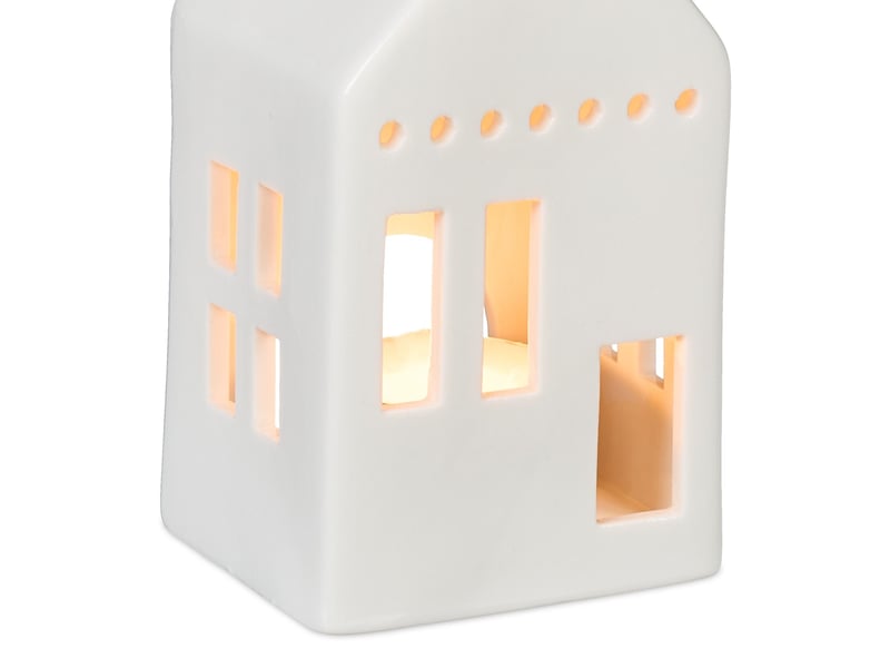  Photophore en forme de maison ambiance cosy déco intérieur 18 x 12 x 12 cm en porcelaine blanche 13_0015178  - Conforama D