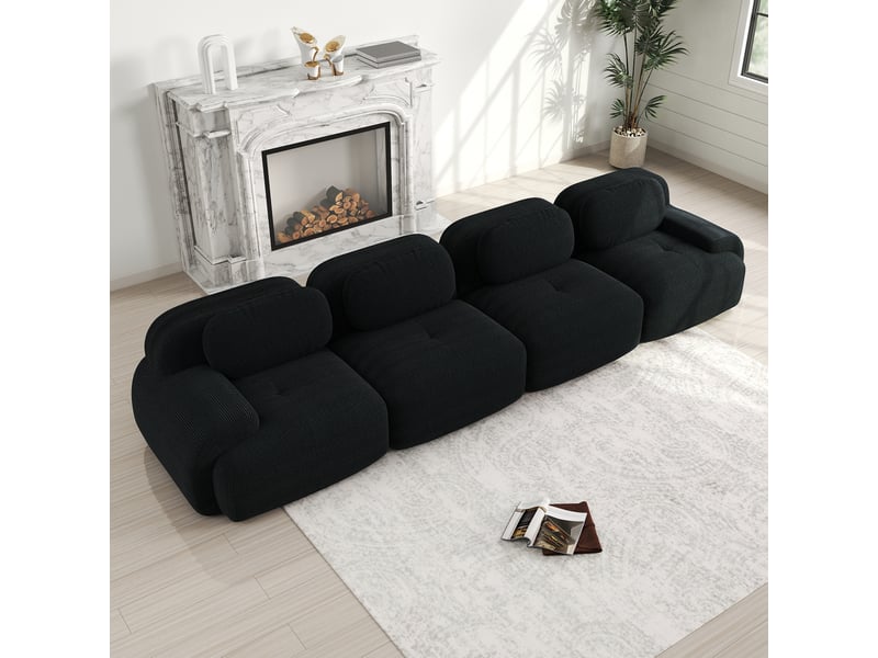 Canapé modulaire modenvie 4 places en velours côtelé noir 388 x 103 x 70 cm sans cadre  - Conforama D