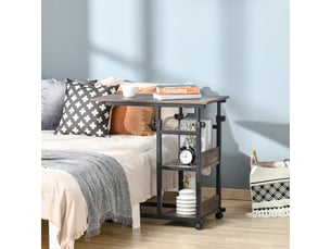 Table d'appoint bout de canapé table roulante table de lit pour ordinateur portable hauteur réglable - 2 étagères intégrées - cadre métal, 80 x 40 x 72-82 cm, marron