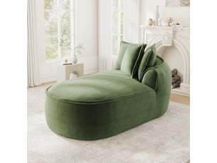 Canapé méridienne droit en chenille vert avec coussins inclus et assise profonde de 122 cm