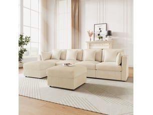Canapé d'angle panoramique fixe <strong>MODFU</strong> <strong></strong> 4 places Velours côtelé Beige