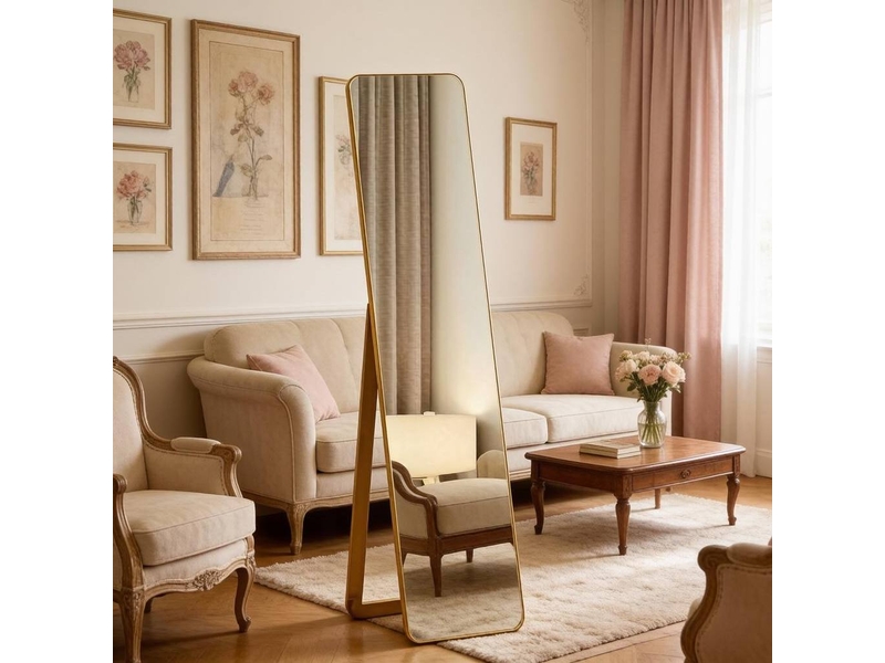  Miroir sur pied rectangulaire 37 x 43 x 156 cm, noyer clair, à fixer au mur  - Conforama D