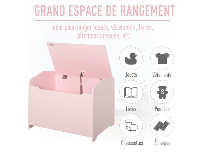  Coffres à jouets pour enfants boîte à jouets malle de rangement dim. 60l x 40l x 48h cm rose vérin pneumatique mdf  - Conforama R