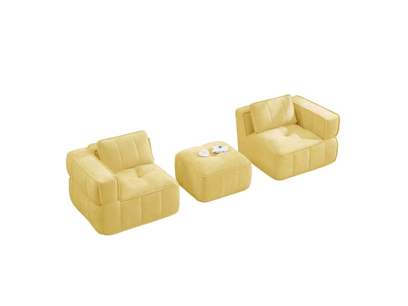  Canapé d'angle modulable 2 places avec ottoman, en polyester jaune  - Conforama E