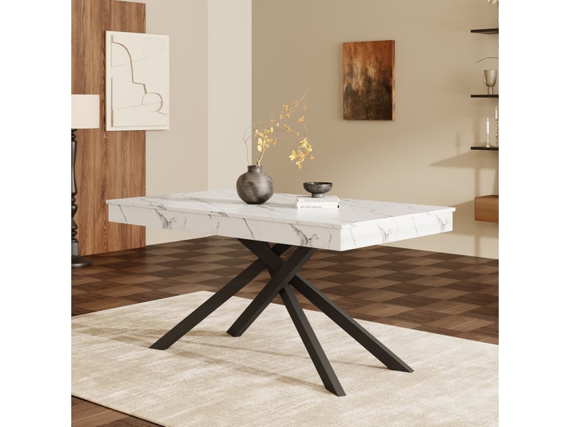 Table à manger extensible 140180 x 80 x 76 cm, 6 à 8 personnes, mdf blanc et pieds métal Fay Lum - Conforama D