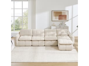 Canapé d'angle compressé réversible fixe <strong></strong> <strong>Fay Lum</strong> 4 places Tissu beige