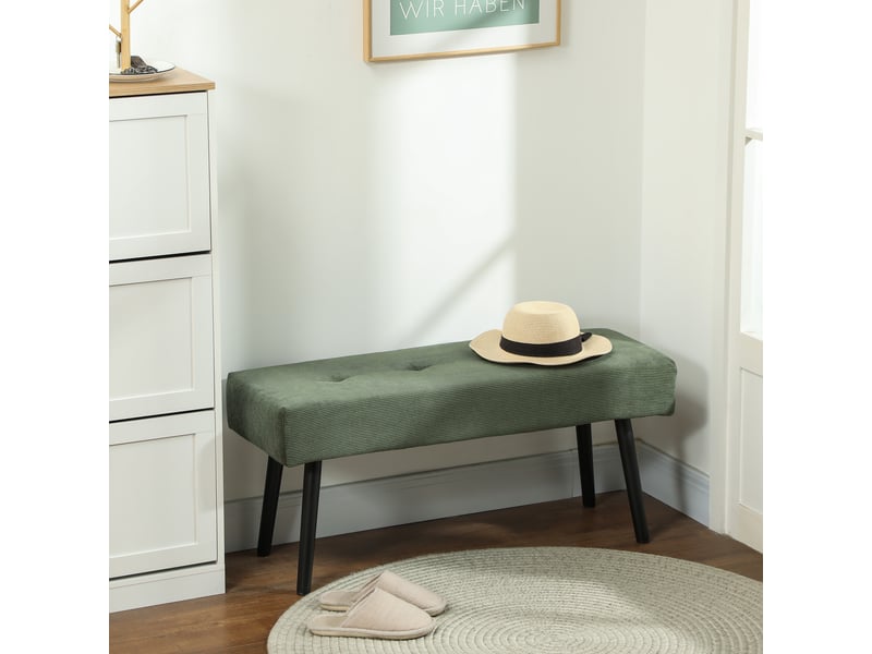  Banc capitonné en velours côtelé, banc de lit avec pieds en métal, banc à chaussures 100 x 36 x 45 cm vert  - Conforama C