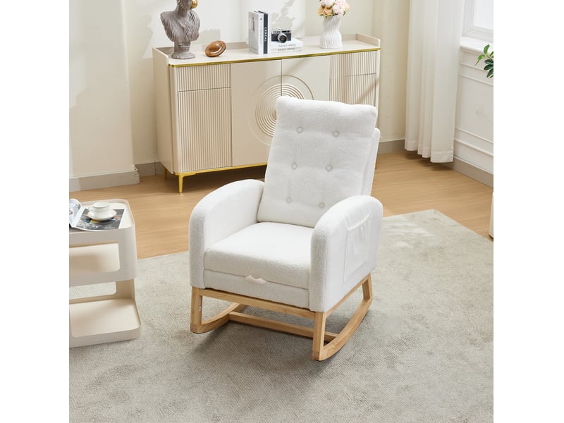 Fauteuil à bascule 66,5x121,5x102 cm avec repose-pieds bouclette blanc - Conforama D