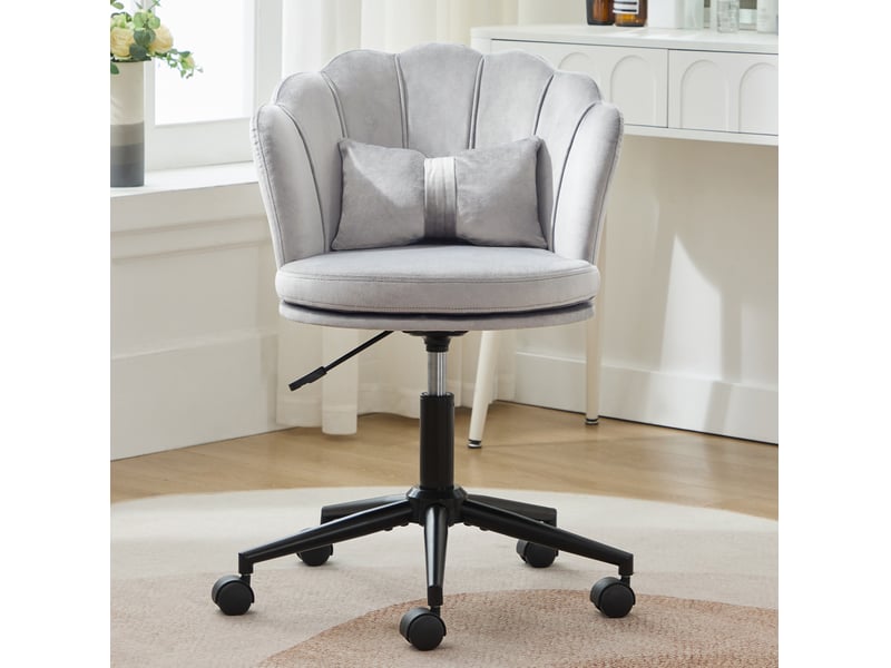  Chaise de bureau grise en velours, réglable en hauteur et pivotante  - Conforama E