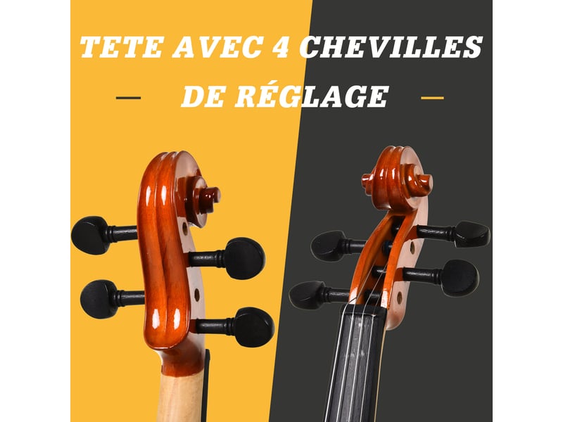  Violon 44 pleine grandeur avec étui, accordeur, épaulière, archet, colophane, cordes rechange et chiffon  - Conforama R