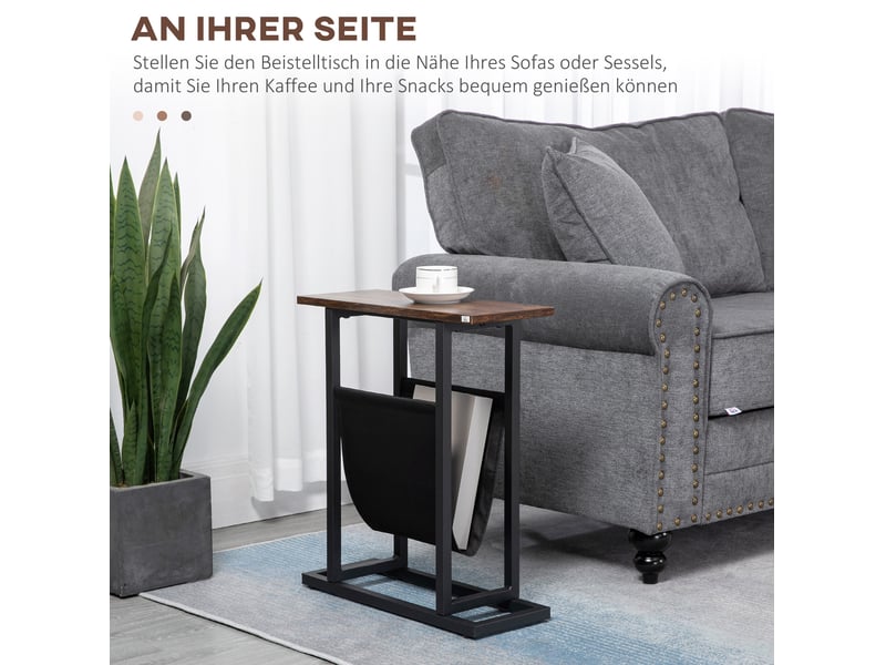  Table d'appoint étroite 49 x 19 x 55 cm avec sac de rangement, marron foncé noir  - Conforama D