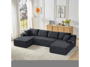 Canapé panoramique modulable 6 places en u 339x168x82 cm, canapé nuage sans montage, assise xxl, mousse à mémoire de forme, velours côtelé gris foncé