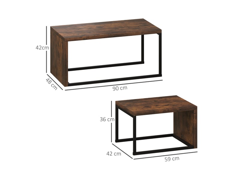 Tables basses gigognes avec 2 plateaux, en mdf et métal, noir et brun rustique, style industriel, pour salon - Conforama E