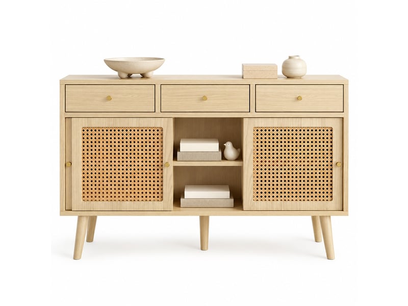  Buffet 3 tiroirs et 3 portes coulissantes chêne 120 x 40 x 78 cm  - Conforama A