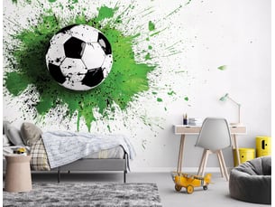 Papier peint panoramique intissé garçon football vert - 250x175 cm - papier peint enfant