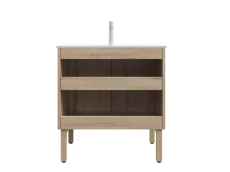Meuble rangement salle de bain double porte 80 cm pierre frittée blanc chêne homvra - Conforama C