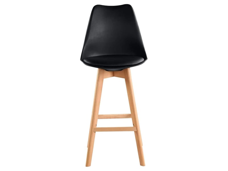  Lot de 2 chaises de bar scandinaves tika hauteur 70 cm en simili cuir noir avec pieds bois  - Conforama C